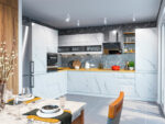 Кухня Скала шкаф П 350/2 корпус серый, фасад П350 правый мрамор арктик