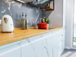 Кухня Скала тумба С800 корпус серый, фасад С/СМ800 мрамор арктик, стол 0,8