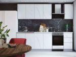 Кухня Скала тумба СК2600 корпус серый, фасад СК2600 мрамор арктик, стол 0,6