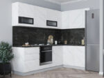 Кухня Скала тумба СК2600 корпус серый, фасад СК2600 мрамор арктик, стол 0,6