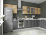 Кухня Лофт тумба СМ800/2 корпус серый, фасад С/СМ800 бетон темный, стол 0,8