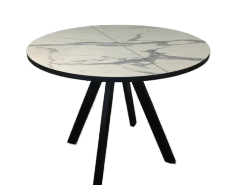 Стол Саен27 (Кр.чер-й Муар,1000*1000/300,мех.баб.круг/стол-ца пластик мрамор белый кр.черная саен 27